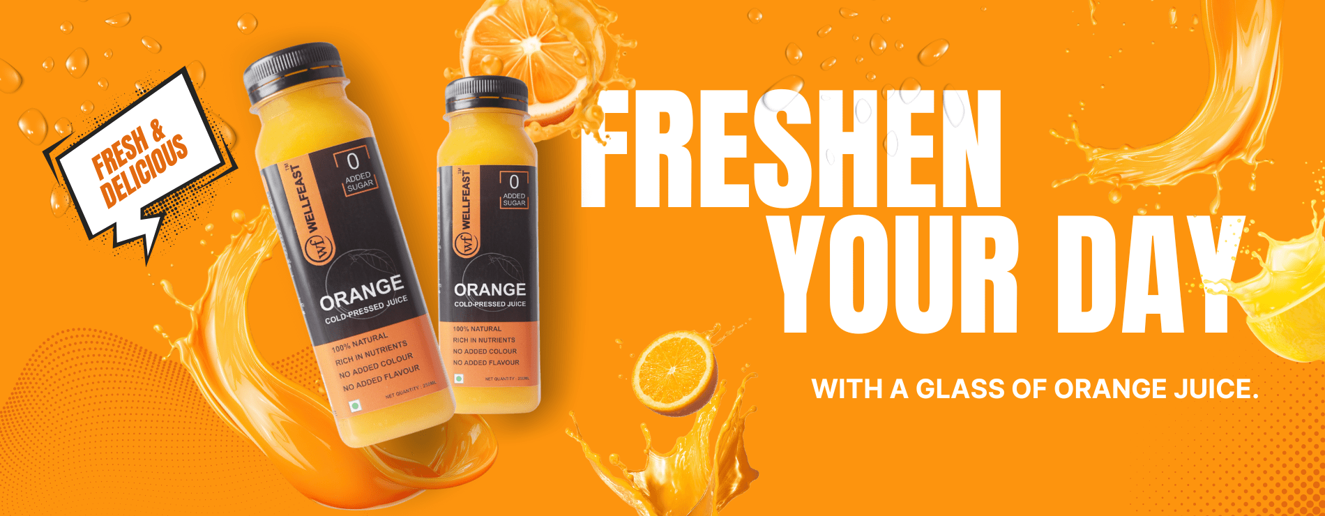 Yellow and White Orange Juice Fresh Drink Billboard (1900 x 740 px)